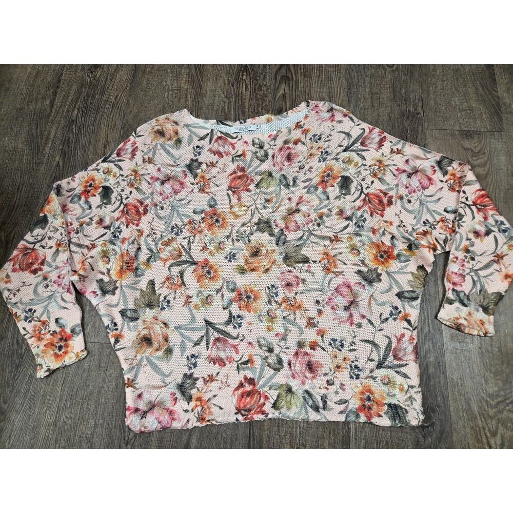 Luisa Ricci Sweater Italy Pink Floral Green Pullover Sweater Size Medium